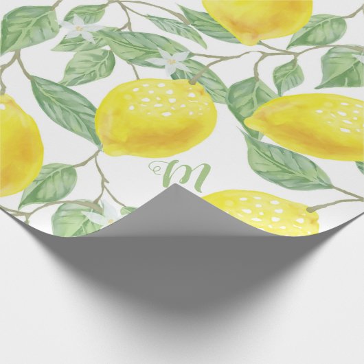 Monogram  Lemon Fruits Leaves en Flowers Cadeaupapier (Hoek)
