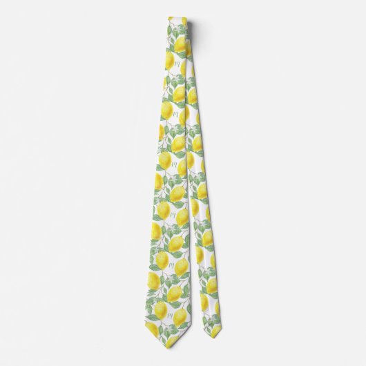 Monogram  Lemon Fruits Leaves en Flowers Stropdas (Voorkant)