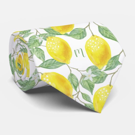 Monogram  Lemon Fruits Leaves en Flowers Stropdas (Opgerold)