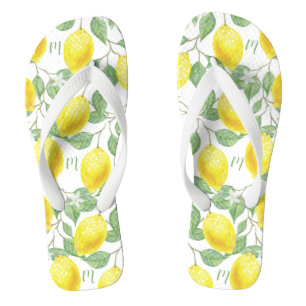 Monogram  Lemon Fruits Leaves en Flowers Teenslippers