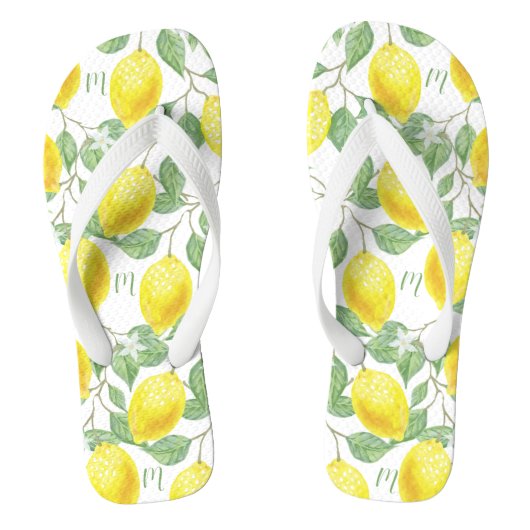 Monogram Lemon Fruits Leaves en Flowers Teenslippers (Voetbed)