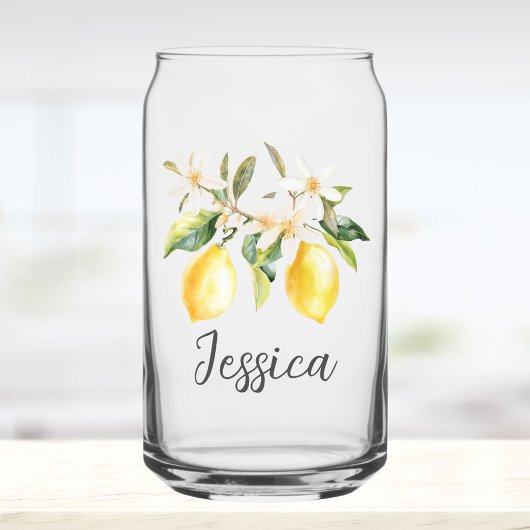 Monogram Lemon Fruits White Flowers Tree Branch Blikvorm Glas