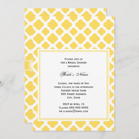 Monogram Lemon Geel en Wit Quatrefoil Patroon Kaart (Voorkant / Achterkant)