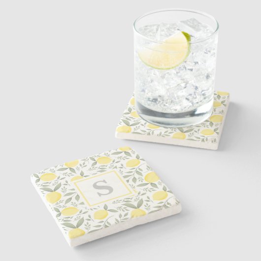 Monogram Lemon Pattern Stenen Onderzetter (Zijkant)