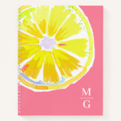 Monogram Lemon Waterverf Modern Roze Notitieboek (Voorkant)