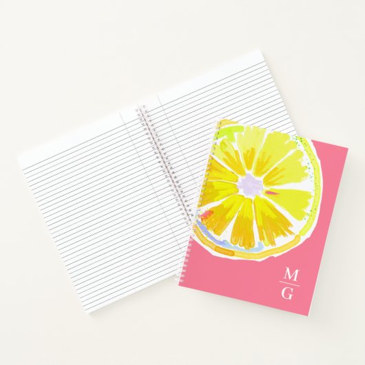 Monogram Lemon Waterverf Modern Roze Notitieboek (Binnen)