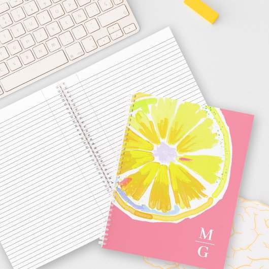 Monogram Lemon Waterverf Modern Roze Notitieboek