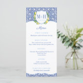 Monogram Lemons Blue Tegels Wedding Shower Party Menu (Staand voorkant)