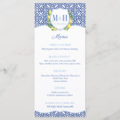 Monogram Lemons Blue Tegels Wedding Shower Party Menu (Voorkant)