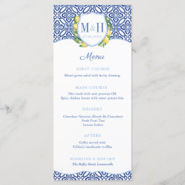 Monogram Lemons Blue Tegels Wedding Shower Party Menu