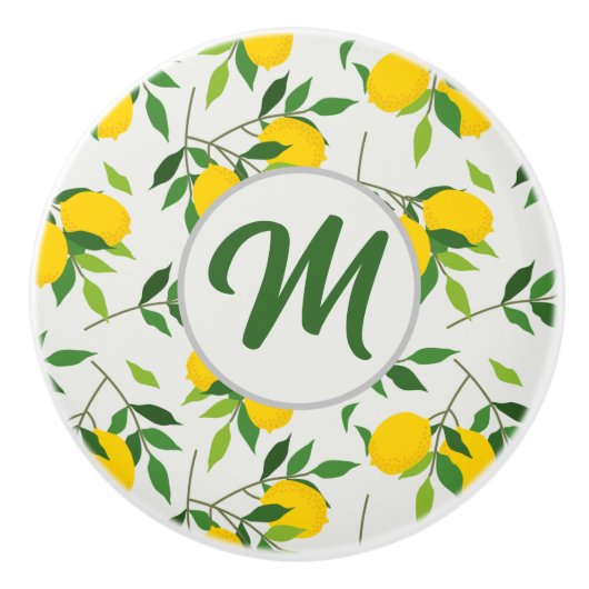 Monogram Lemons en Leaves Pattern Keramische Knop (Voorkant)