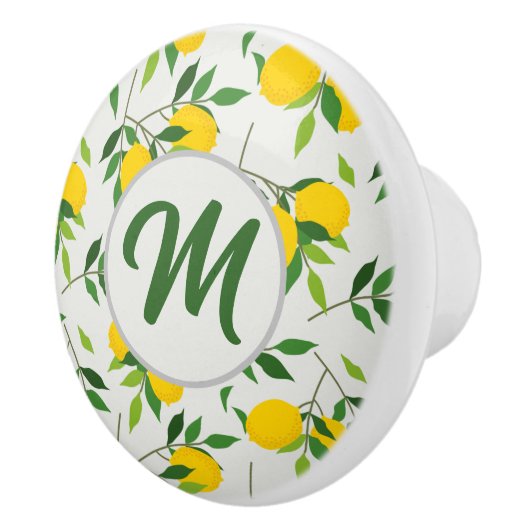 Monogram Lemons en Leaves Pattern Keramische Knop (Rechts)