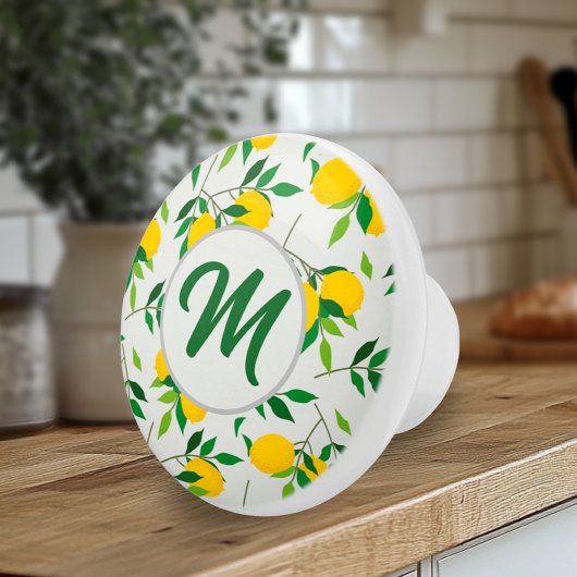 Monogram Lemons en Leaves Pattern Keramische Knop