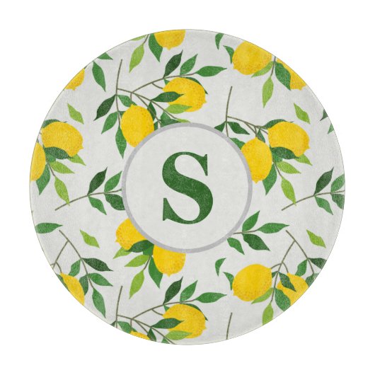 Monogram Lemons en Leaves Pattern Snijplank (Voorkant)