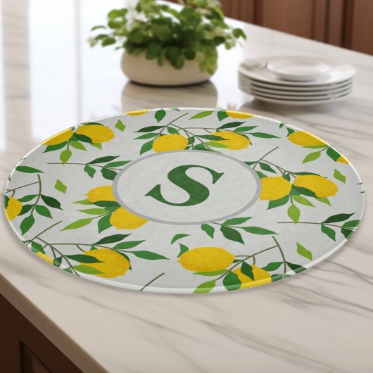 Monogram Lemons en Leaves Pattern Snijplank