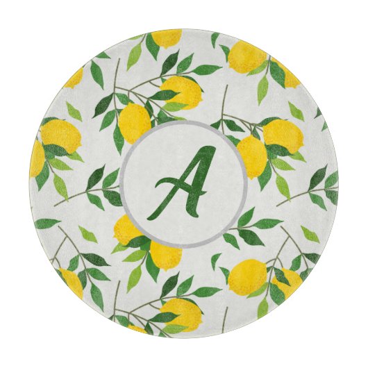 Monogram Lemons en Leaves Pattern Snijplank (Voorkant)