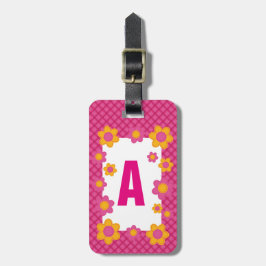 Monogram lente bloesem meisje roze geruite patroon bagagelabel