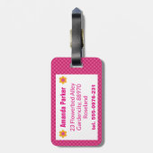 Monogram lente bloesem meisje roze geruite patroon bagagelabel (Achterkant verticaal)