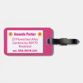 Monogram lente bloesem meisje roze geruite patroon bagagelabel (Achterkant horizontaal)