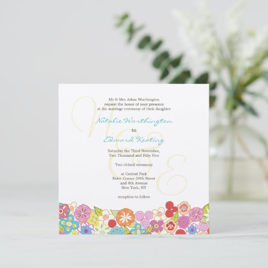 Monogram Lente Zomer Trouw Uitnodiging (Staand voorkant)