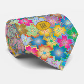 Monogram, Lentenzomer Bloemen Enkele Print Stropdas (Opgerold)