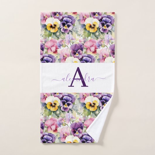 Monogram Lentere Viooltjes Handdoekenset Bad Handdoek (Handdoek)