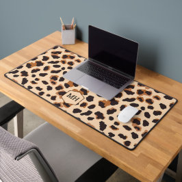 Monogram Leopard Brown Chic Girly Animal Print Bureaumat