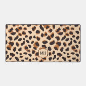 Monogram Leopard Brown Chic Girly Animal Print Bureaumat (Voorkant)