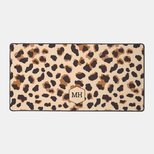Monogram Leopard Brown Chic Girly Animal Print Bureaumat (Voorkant)
