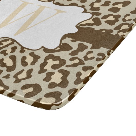 Monogram Leopard Brown Tan Peach Cutting Board Snijplank (Hoek)