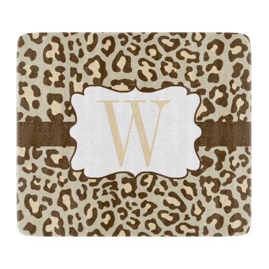 Monogram Leopard Brown Tan Peach Cutting Board Snijplank (Voorkant)