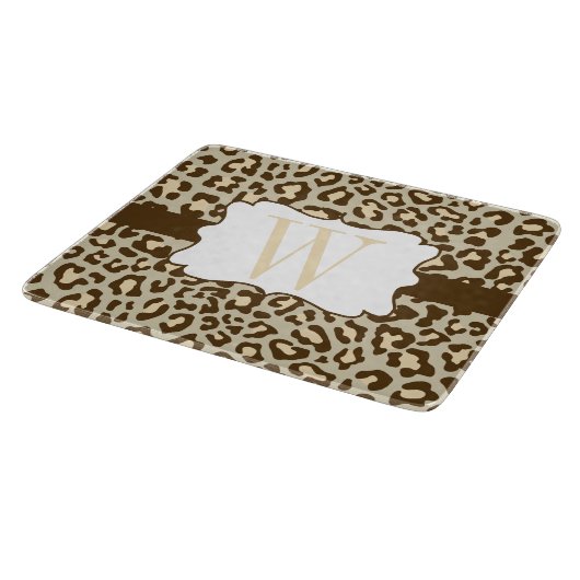 Monogram Leopard Brown Tan Peach Cutting Board Snijplank (Hoek)