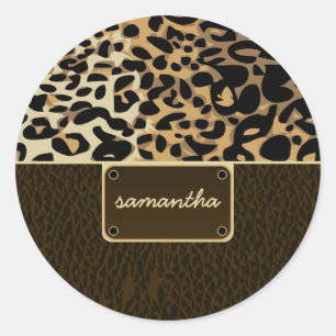 Monogram Leopard Lederen Patroon Ronde Sticker