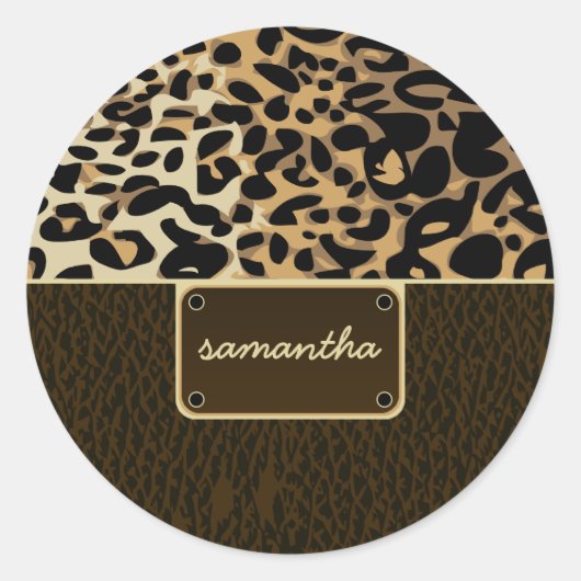 Monogram Leopard Lederen Patroon Ronde Sticker (Voorkant)