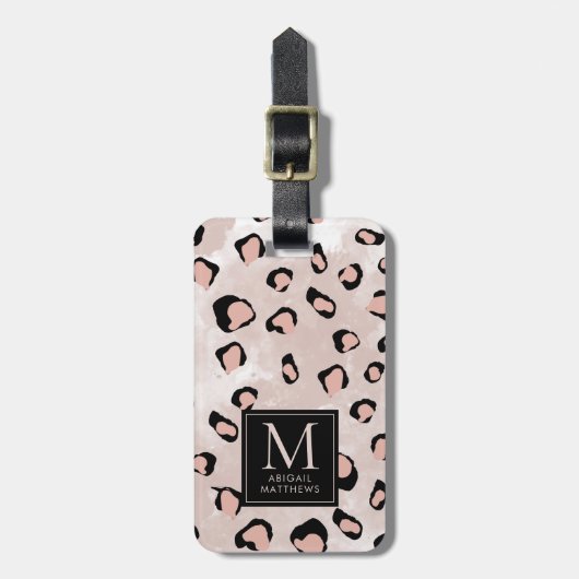 Monogram Leopard Print Bagagelabel (Voorkant verticaal)