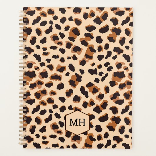 Monogram Leopard Print Bruin Zwart Dier Wekelijks Planner (Voorkant)