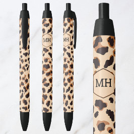 Monogram Leopard Print Bruin Zwart Dierenpatroon Zwarte Inkt Pen