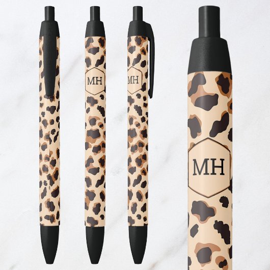 Monogram Leopard Print Bruin Zwart Dierenpatroon Zwarte Inkt Pen