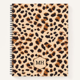 Monogram Leopard Print Chic Brown Blank Sketchbook Notitieboek