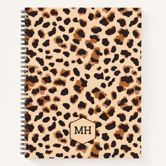 Monogram Leopard Print Chic Brown Blank Sketchbook Notitieboek (Voorkant)