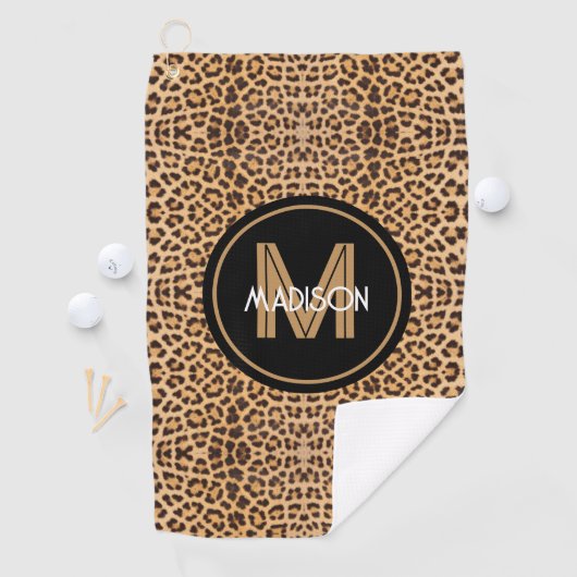 Monogram Leopard Print Gepersonaliseerde Dames Golfhanddoek (Insitu)