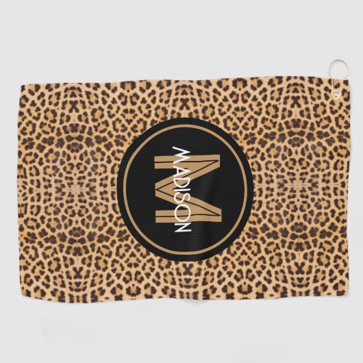 Monogram Leopard Print Gepersonaliseerde Dames Golfhanddoek (Horizontaal)