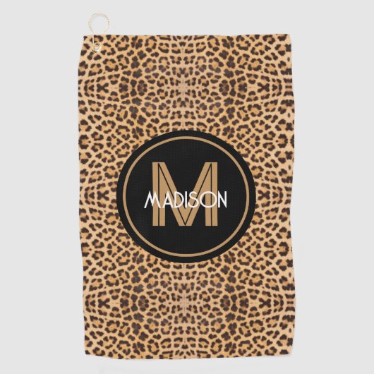 Monogram Leopard Print Gepersonaliseerde Dames Golfhanddoek (Voorkant)