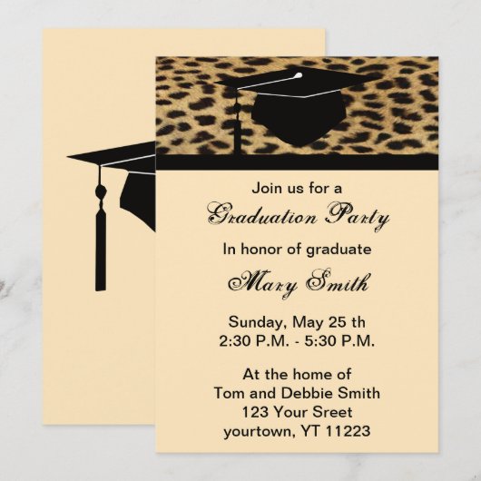 Monogram Leopard Print Graduation Party Uitnodigin Kaart (Voorkant / Achterkant)