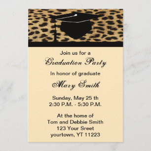 Monogram Leopard Print Graduation Party Uitnodigin Kaart
