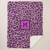 Monogram Leopard Print Initiaal Dierlijk Paars Sherpa Deken (Voorkant)