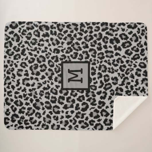 Monogram Leopard Print Initiaal Elegant Animal Gre Sherpa Deken (Voorkant (horizontaal))