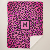 Monogram Leopard Print Initiaal Elegant Animal Roz Sherpa Deken (Voorkant)