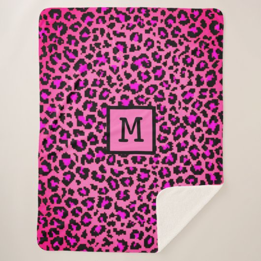 Monogram Leopard Print Initiaal Elegant Animal Roz Sherpa Deken (Voorkant)