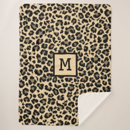 Monogram Leopard Print Initiaal Elegant Animal Sherpa Deken